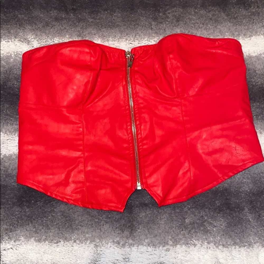 UO Red Bustier Zip Up Crop Tube-top - Picture 3 of 10